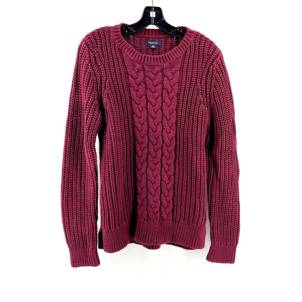 Nautica Women's Burgundy Long Sleeve Cable Knit Sweater Size Medium